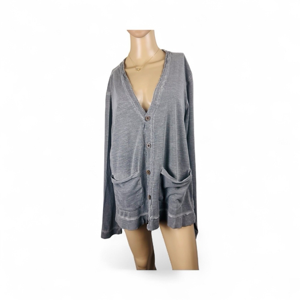 Decree Women's Sz Large Gray Button Up Long Sleeve Cardigan Front Pockets Cotton